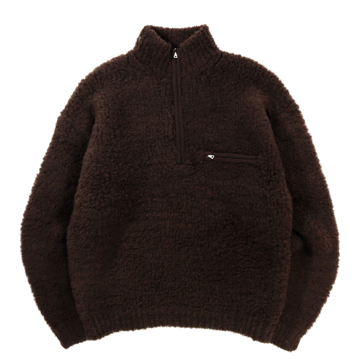 AURALEE MERINO WOOL BOA KNIT HALF ZIP P/O DARK BROWN