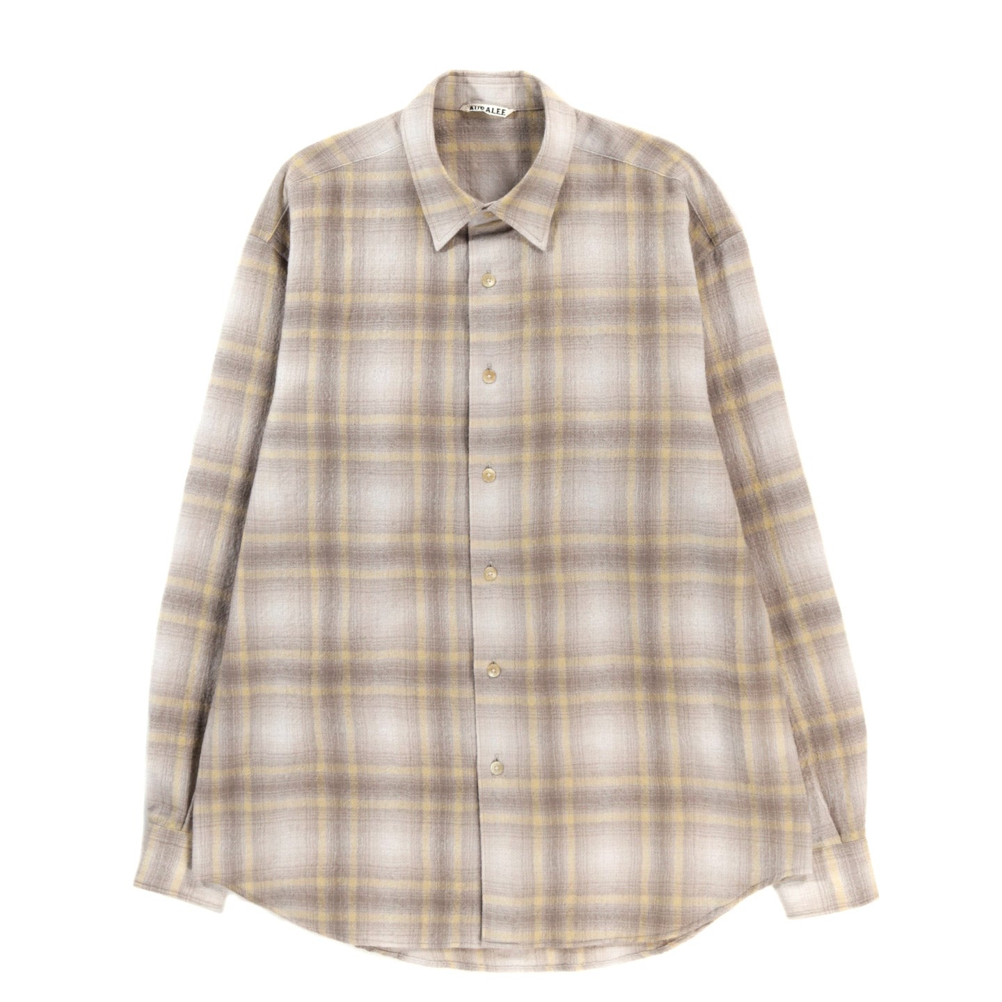 AURALEE AIRY WOOL CHECK SHIRT YELLOW GRAY CHECK