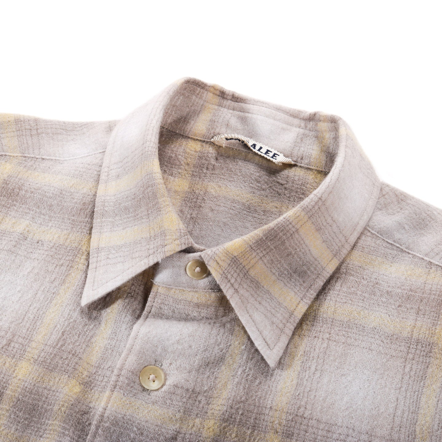 AURALEE AIRY WOOL CHECK SHIRT YELLOW GRAY CHECK