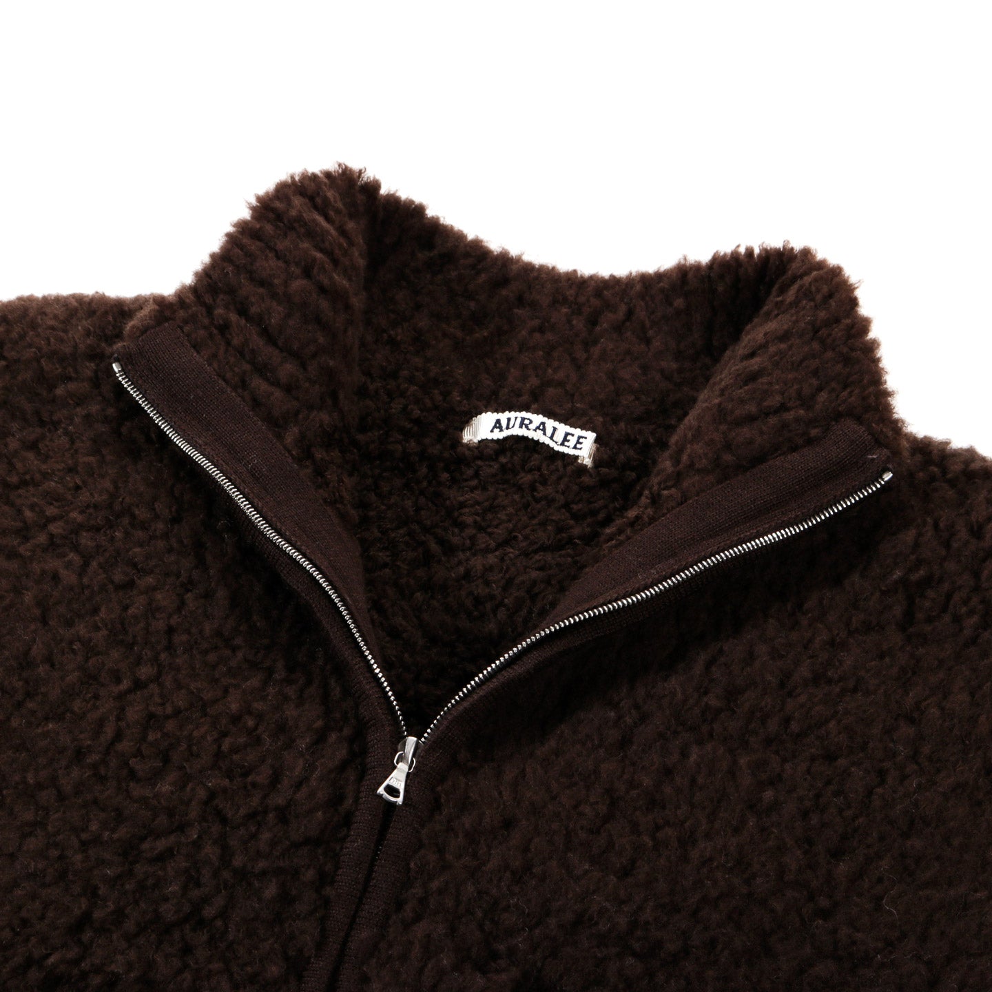 AURALEE MERINO WOOL BOA KNIT HALF ZIP P/O DARK BROWN