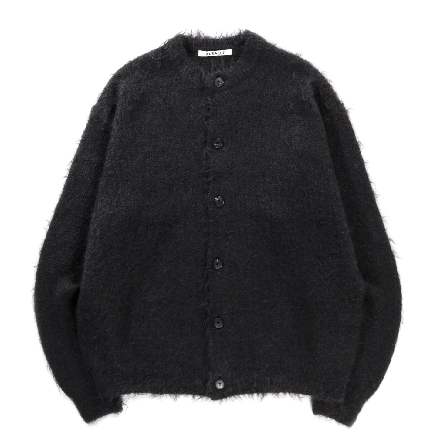 AURALEE BRUSHED SUPER KID MOHAIR KNIT CARDIGAN INK BLACK