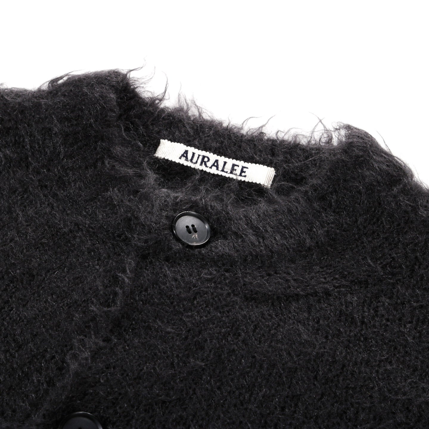 AURALEE BRUSHED SUPER KID MOHAIR KNIT CARDIGAN INK BLACK