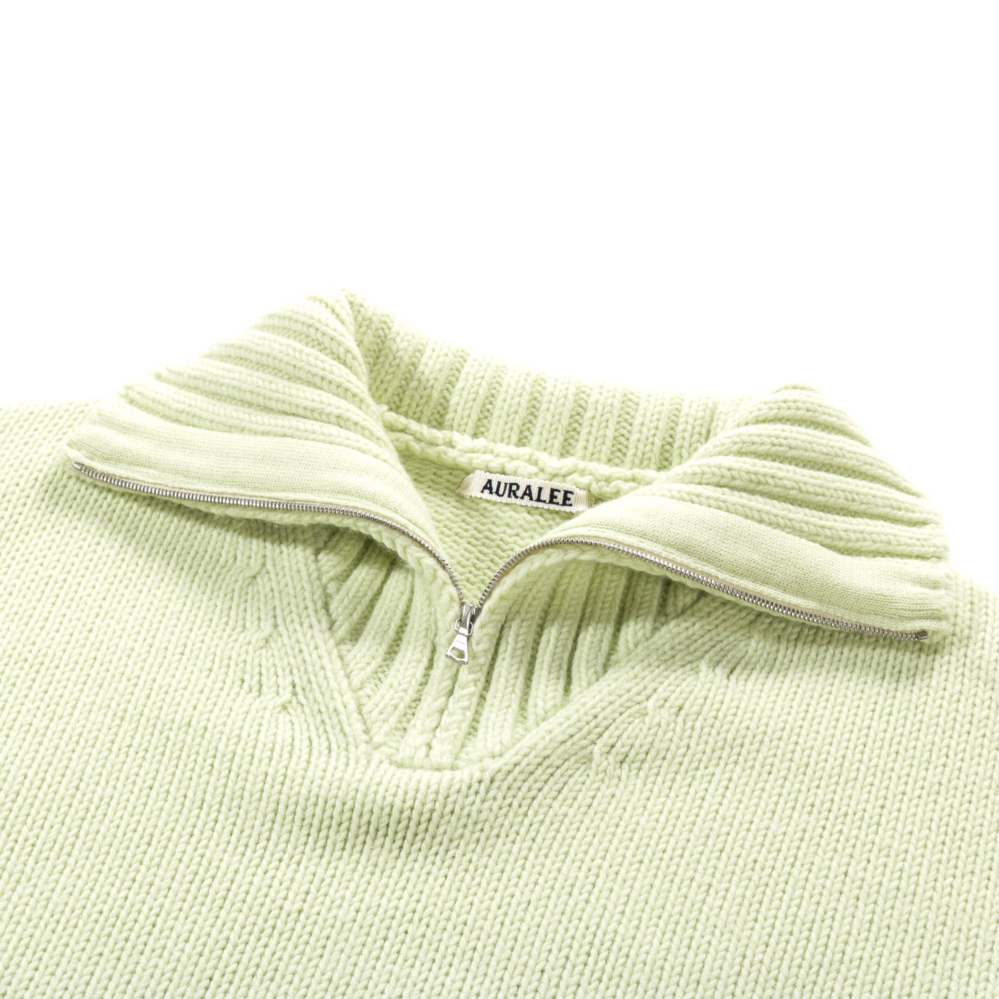 AURALEE WOOL SOFT CORD KNIT HALF ZIP PULLOVER LIGHT LIME