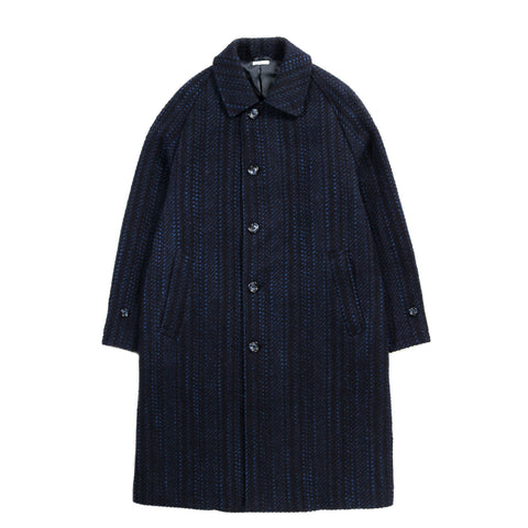 BLUE BLUE JAPAN SLUB YARN TWEED BALMACAAN COAT DARK NAVY