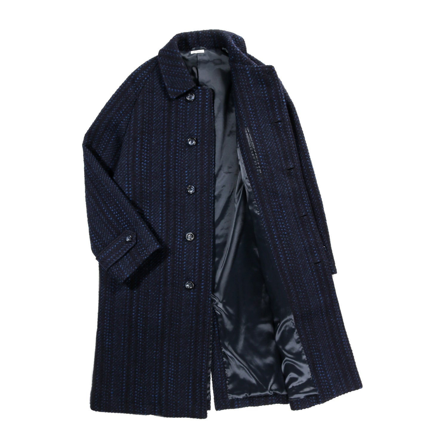 BLUE BLUE JAPAN SLUB YARN TWEED BALMACAAN COAT DARK NAVY