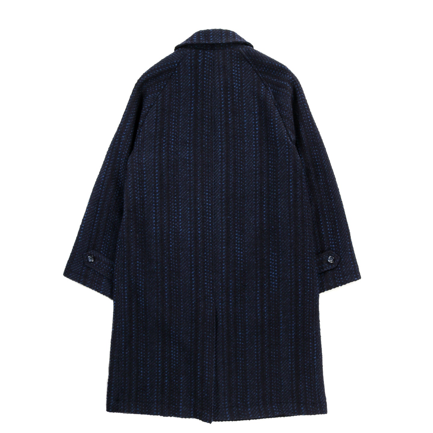 BLUE BLUE JAPAN SLUB YARN TWEED BALMACAAN COAT DARK NAVY