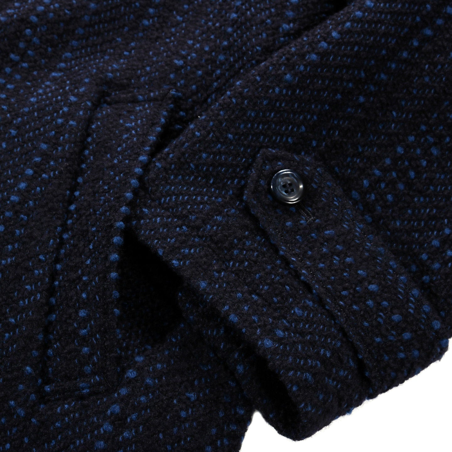 BLUE BLUE JAPAN SLUB YARN TWEED BALMACAAN COAT DARK NAVY