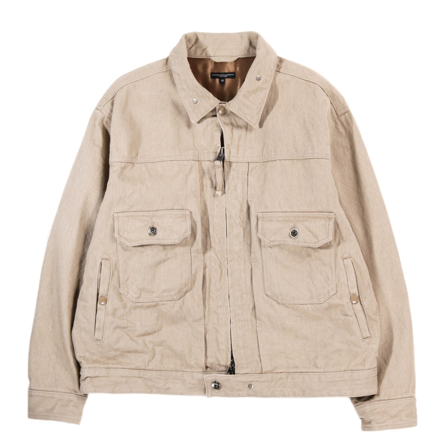 ENGINEERED GARMENTS TRUCKER JACKET KHAKI 13OZ BROKEN DENIM