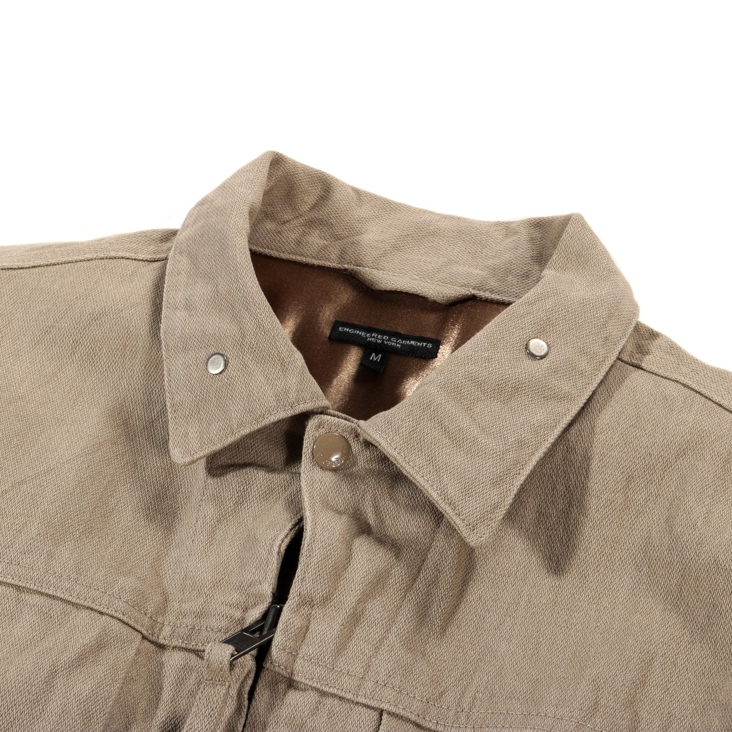 ENGINEERED GARMENTS TRUCKER JACKET KHAKI 13OZ BROKEN DENIM