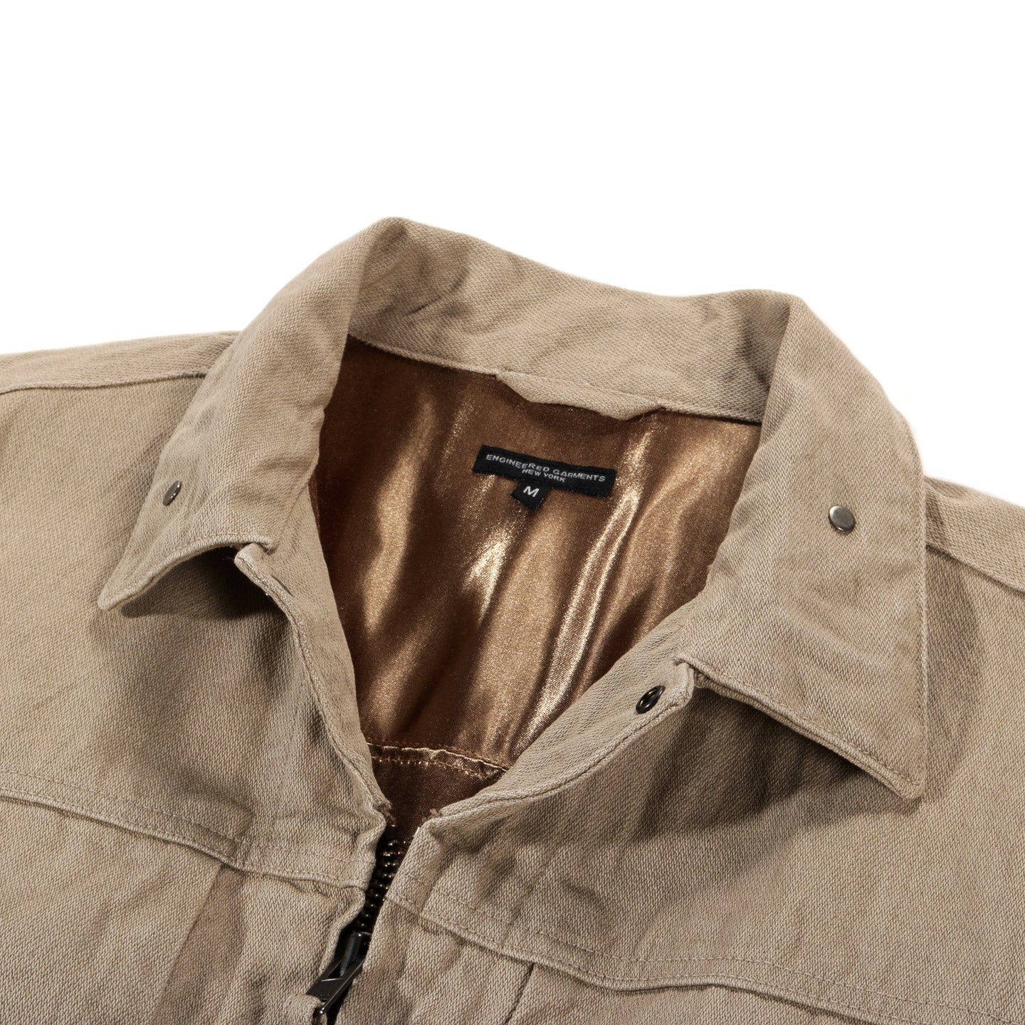 ENGINEERED GARMENTS TRUCKER JACKET KHAKI 13OZ BROKEN DENIM