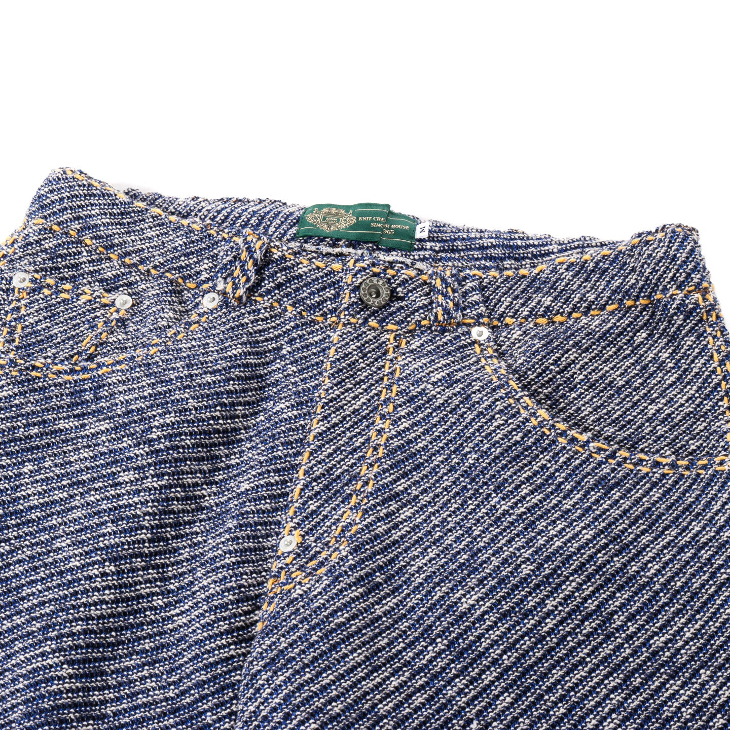 GIM CONTEXT HAND-STITCHED DENIM KNIT SHORTS BLUE