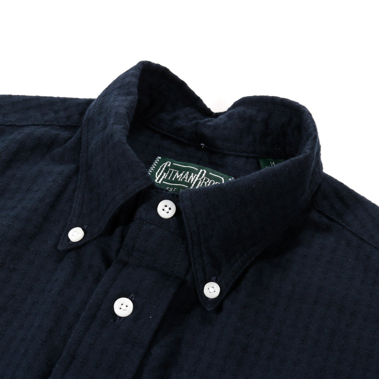 GITMAN VINTAGE BUTTON DOWN NAVY SASHIKO STYLE DOBBY