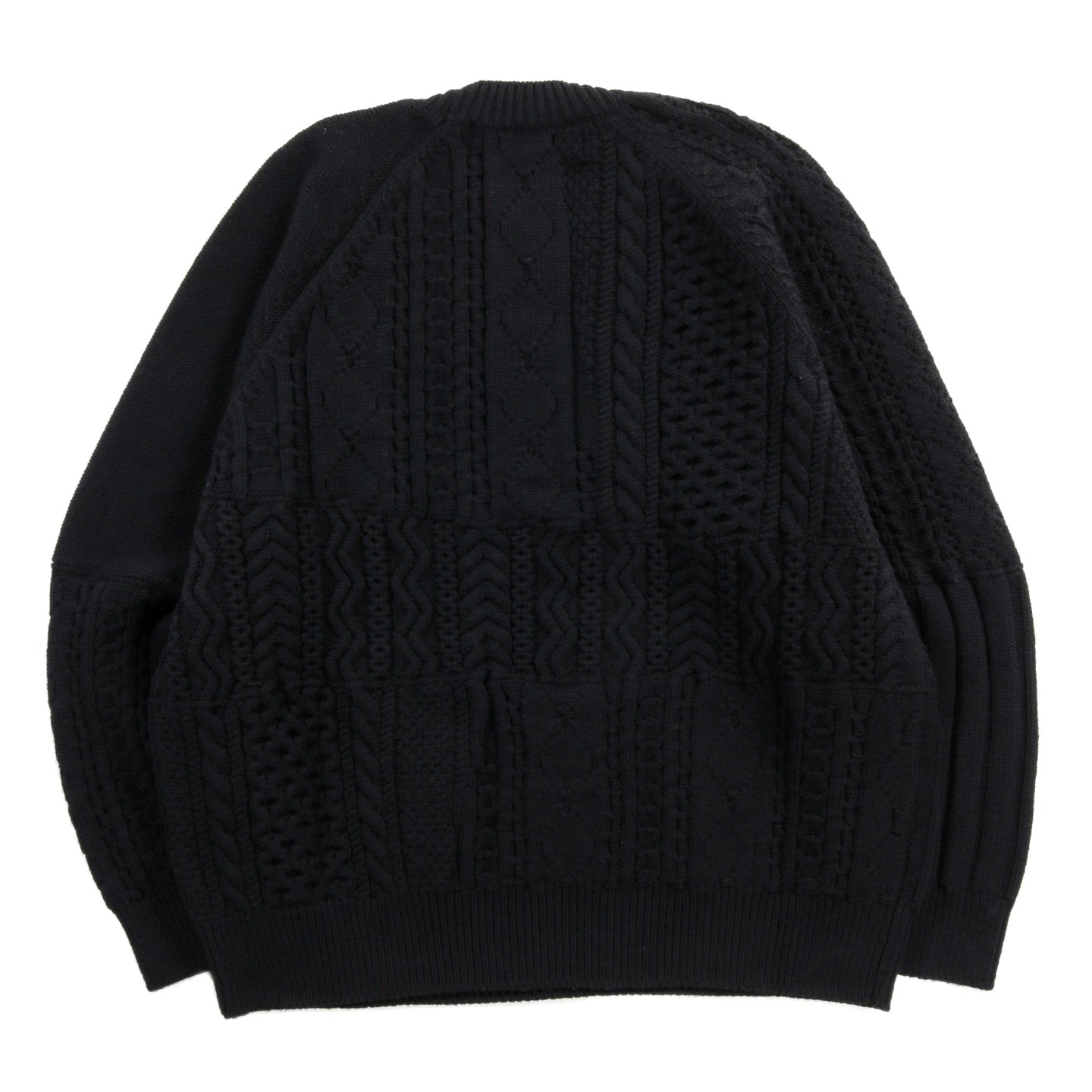 COMME DES GARCONS HOMME N008 PATCHWORK CABLE KNIT WOOL SWEATER BLACK