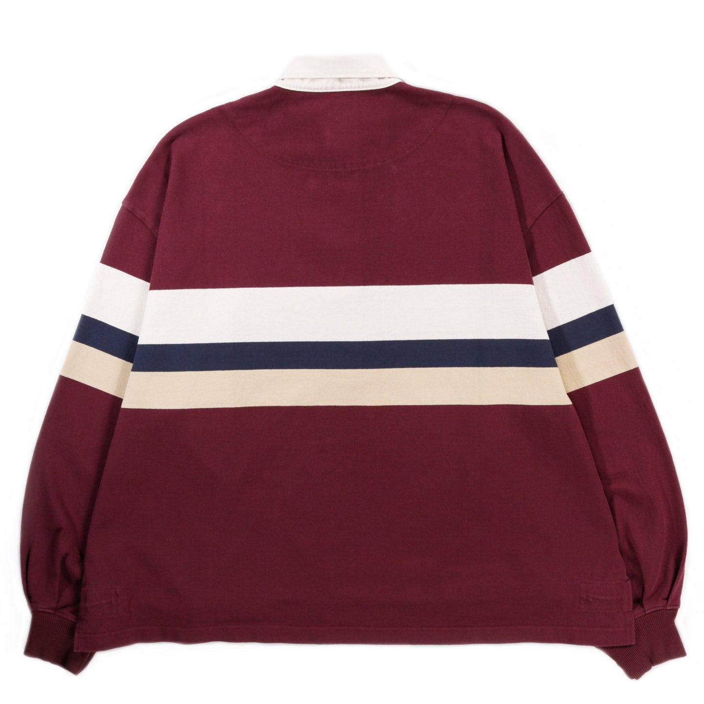 KAPITAL PANEL STRIPE JERSEY BIG RUGGER SHIRT BURGUNDY