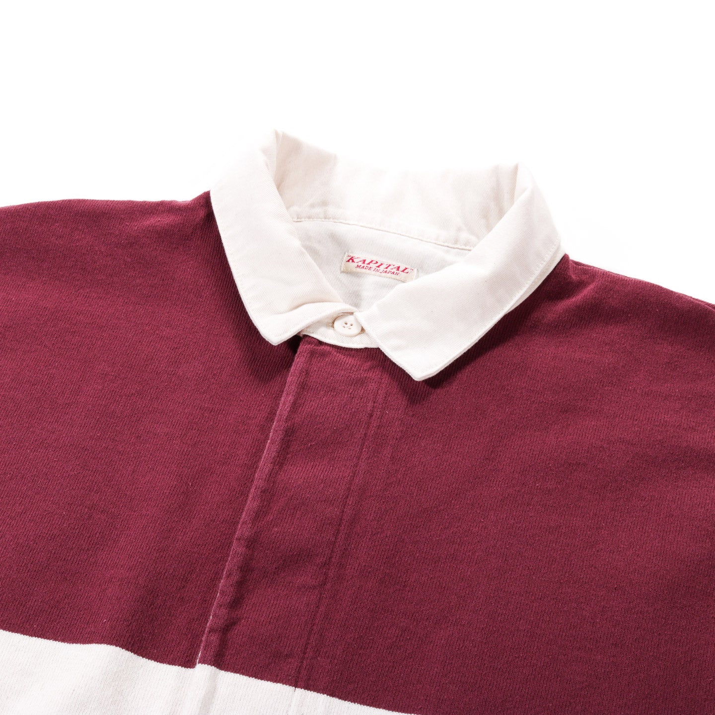 KAPITAL PANEL STRIPE JERSEY BIG RUGGER SHIRT BURGUNDY