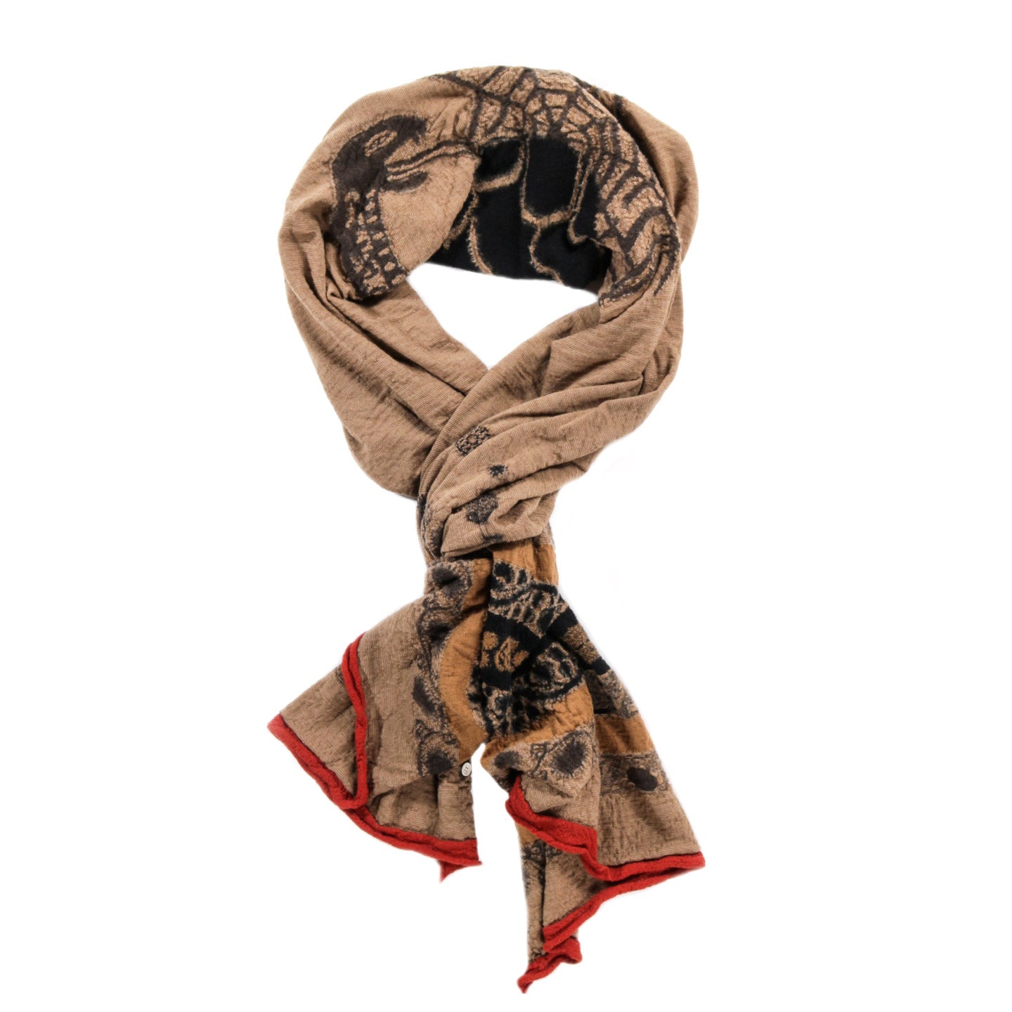 KAPITAL COMPRSSED WOOL SCARF COPTIC SKULL BEIGE