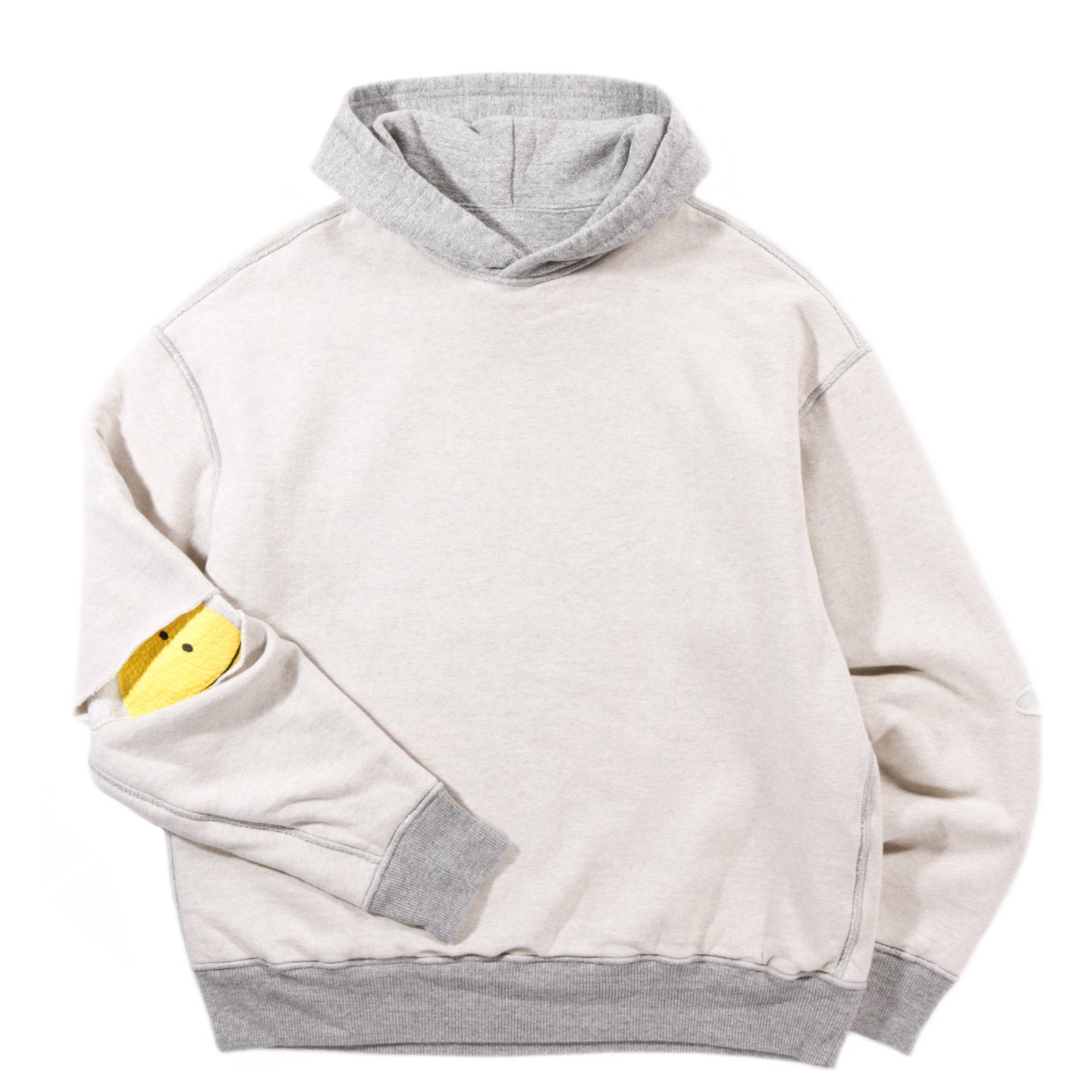 KAPITAL REVERSIBLE ELBOW RIP HOODIE ECRU X GRAY