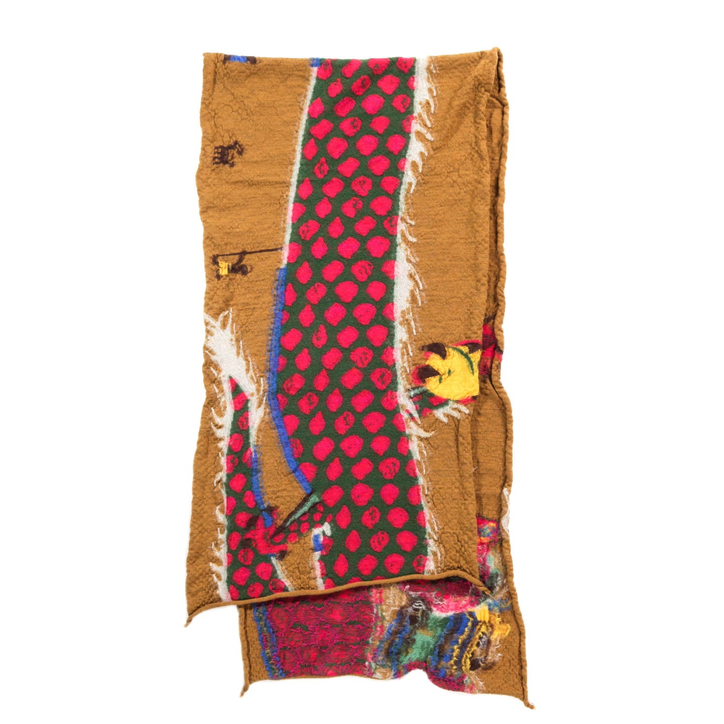 KAPITAL COMPRESSED WOOL HAPPY SCARF DRAGON DANCE & RAINBOWY MUSTARD