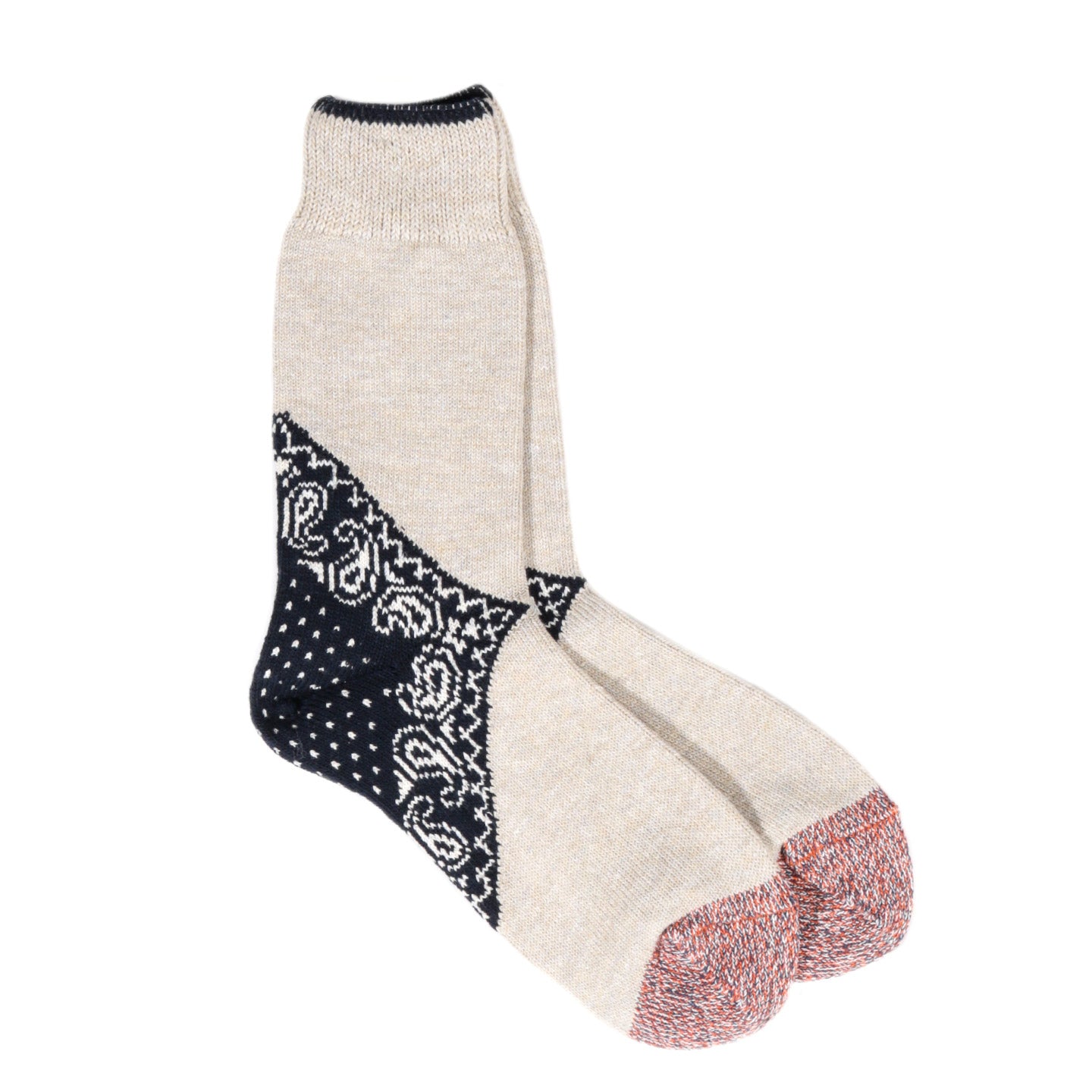 KAPITAL 96 YARNS HEEL PAISLEY BANDANA SOCKS NAVY