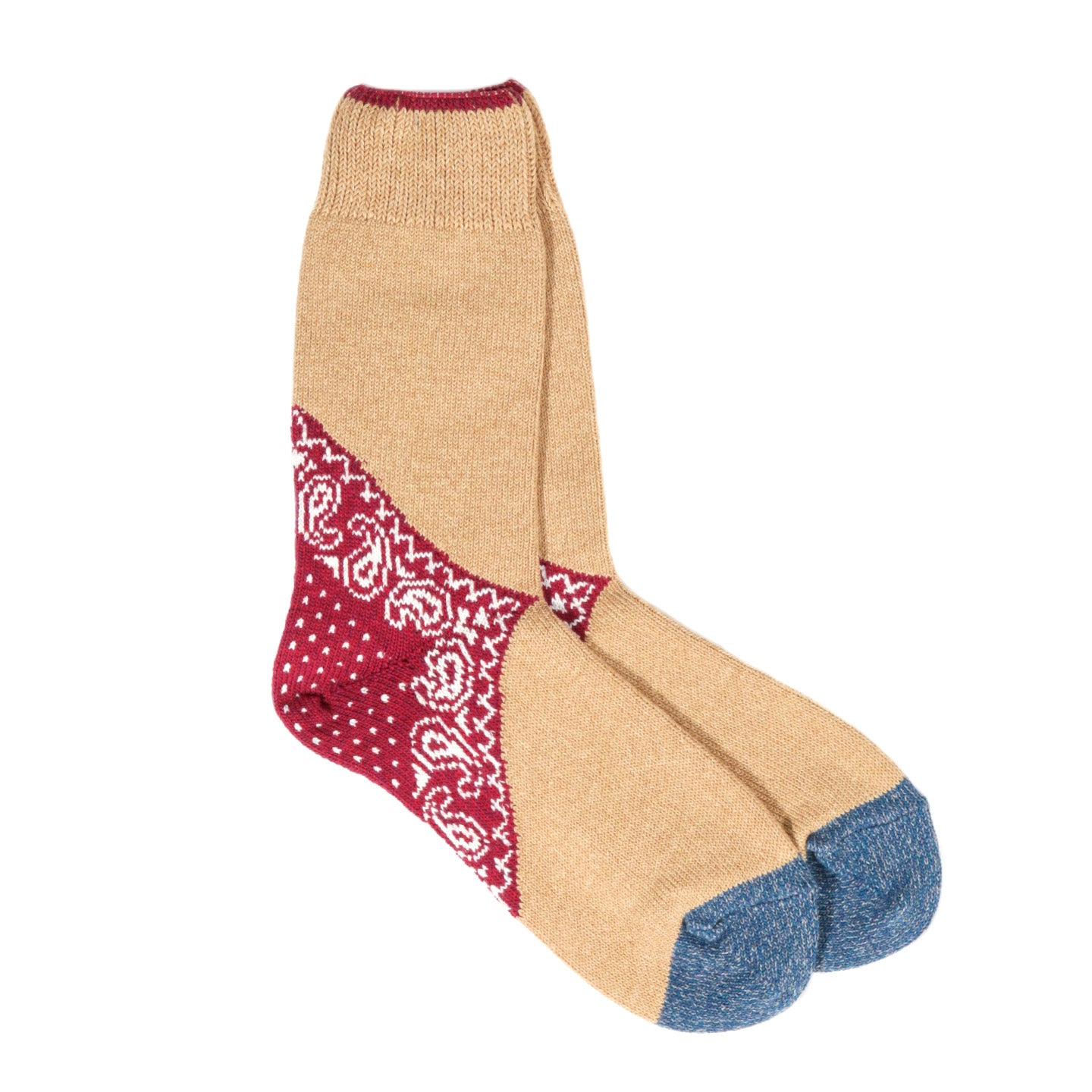 KAPITAL 96 YARNS HEEL PAISLEY BANDANA SOCKS RED