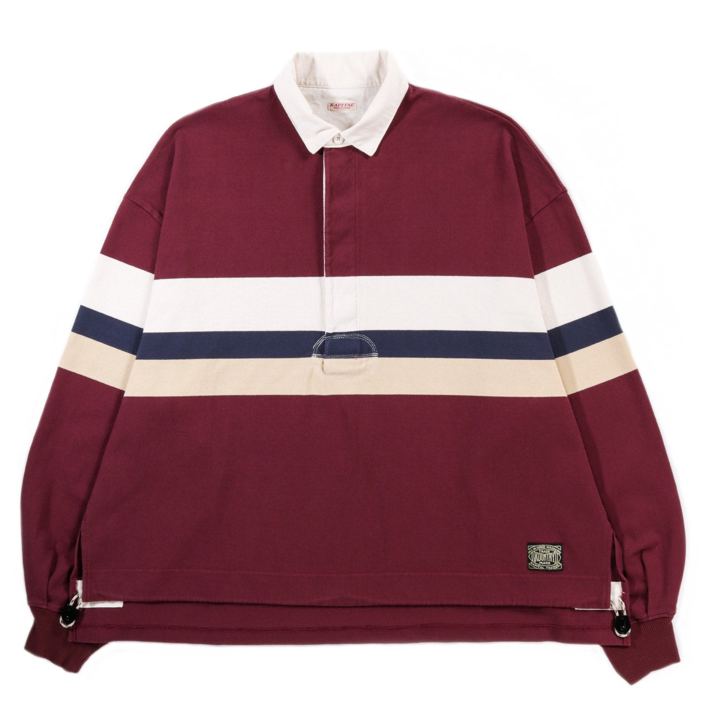 KAPITAL PANEL STRIPE JERSEY BIG RUGGER SHIRT BURGUNDY