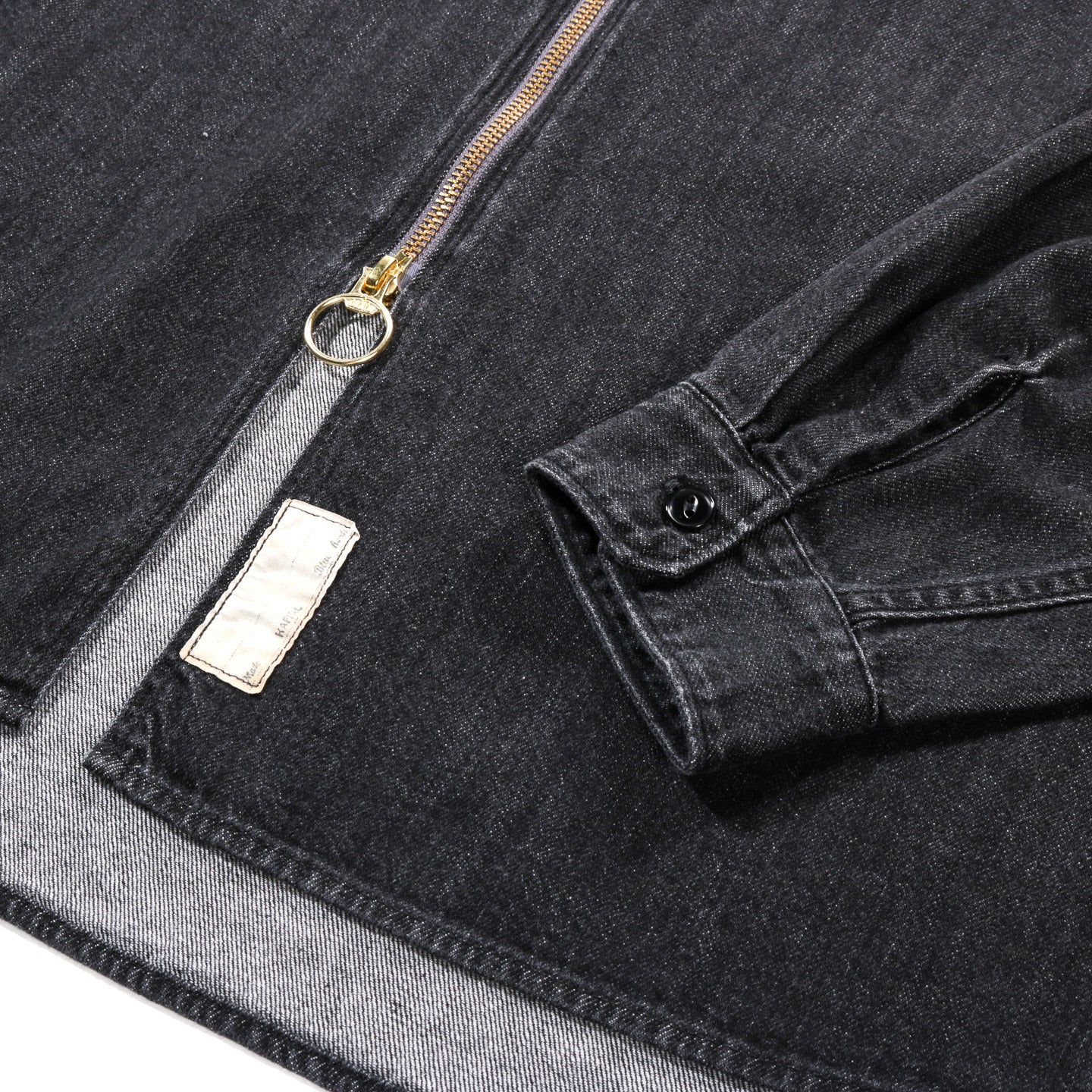 KAPITAL 8OZ DENIM DRIZZLER WORK SHIRT BLACK X ECRU