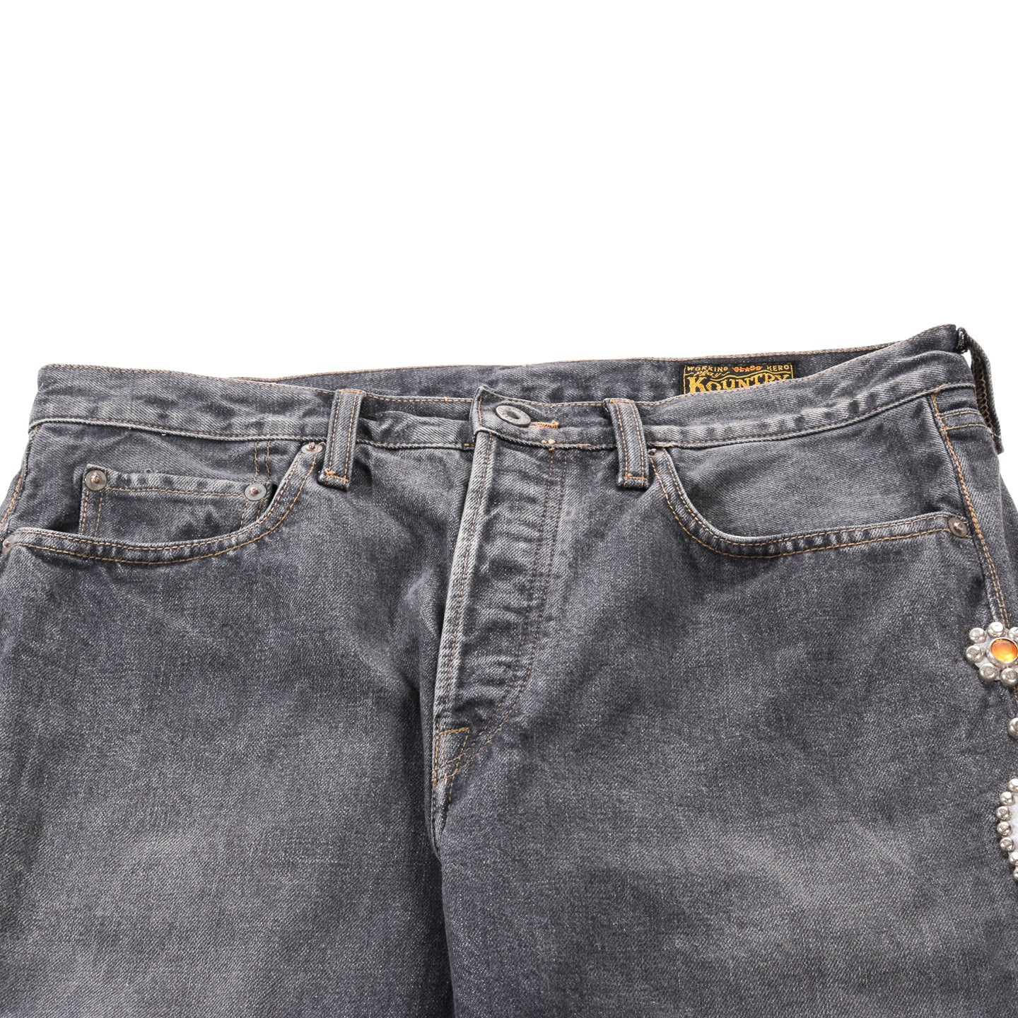 KAPITAL 14OZ DENIM 5P MONKEY CISCO STUDS BLACK