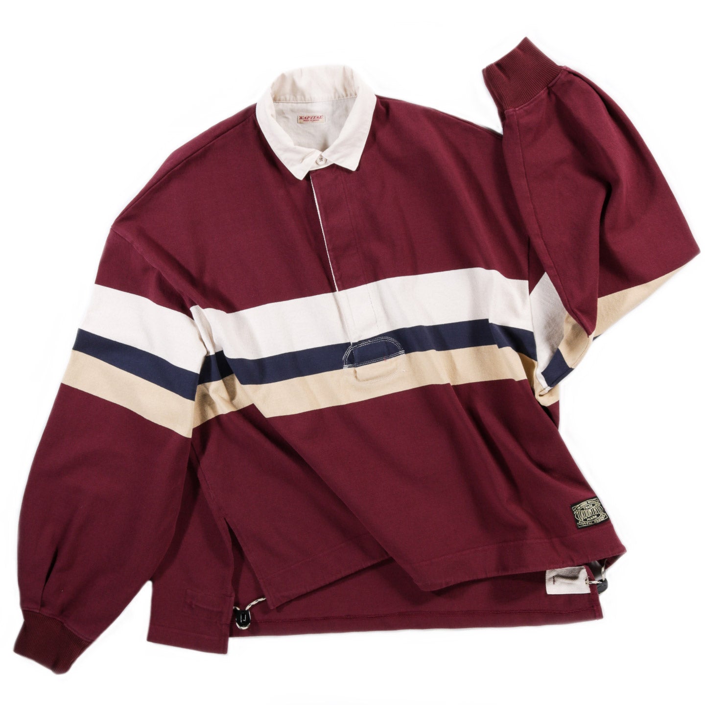 KAPITAL PANEL STRIPE JERSEY BIG RUGGER SHIRT BURGUNDY