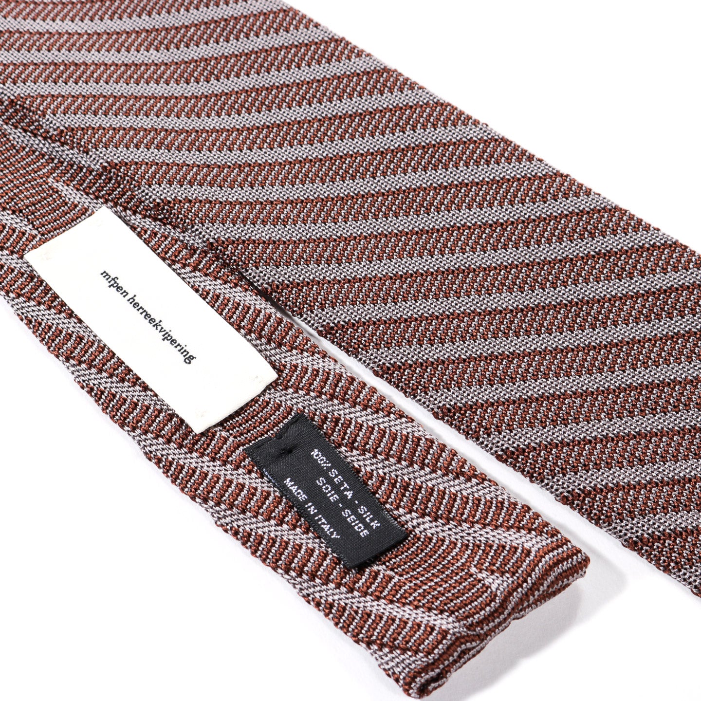 MFPEN FORMAL TIE BROWN GREY STRIPE SILK