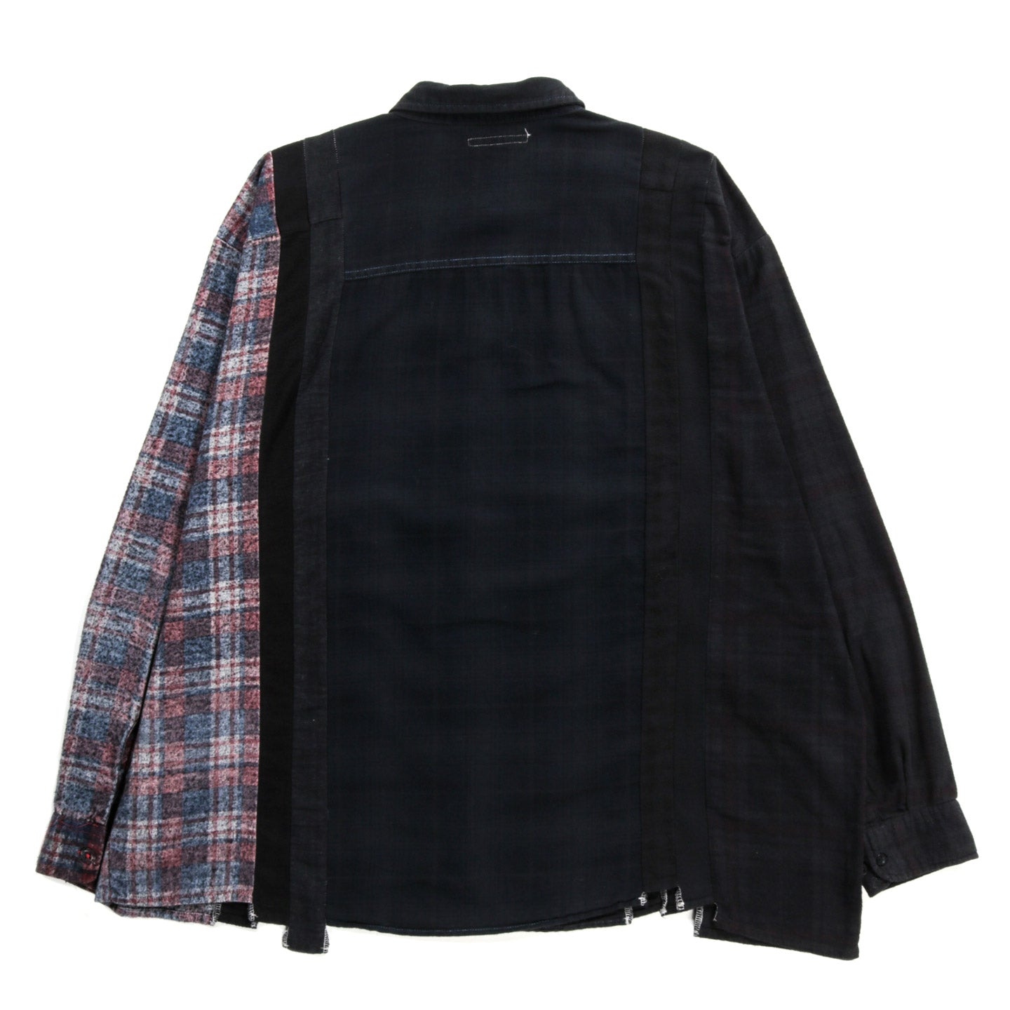 REBUILD BY NEEDLES FLANNEL SHIRT 7 CUTS WIDE OVER DYE BLACK - A