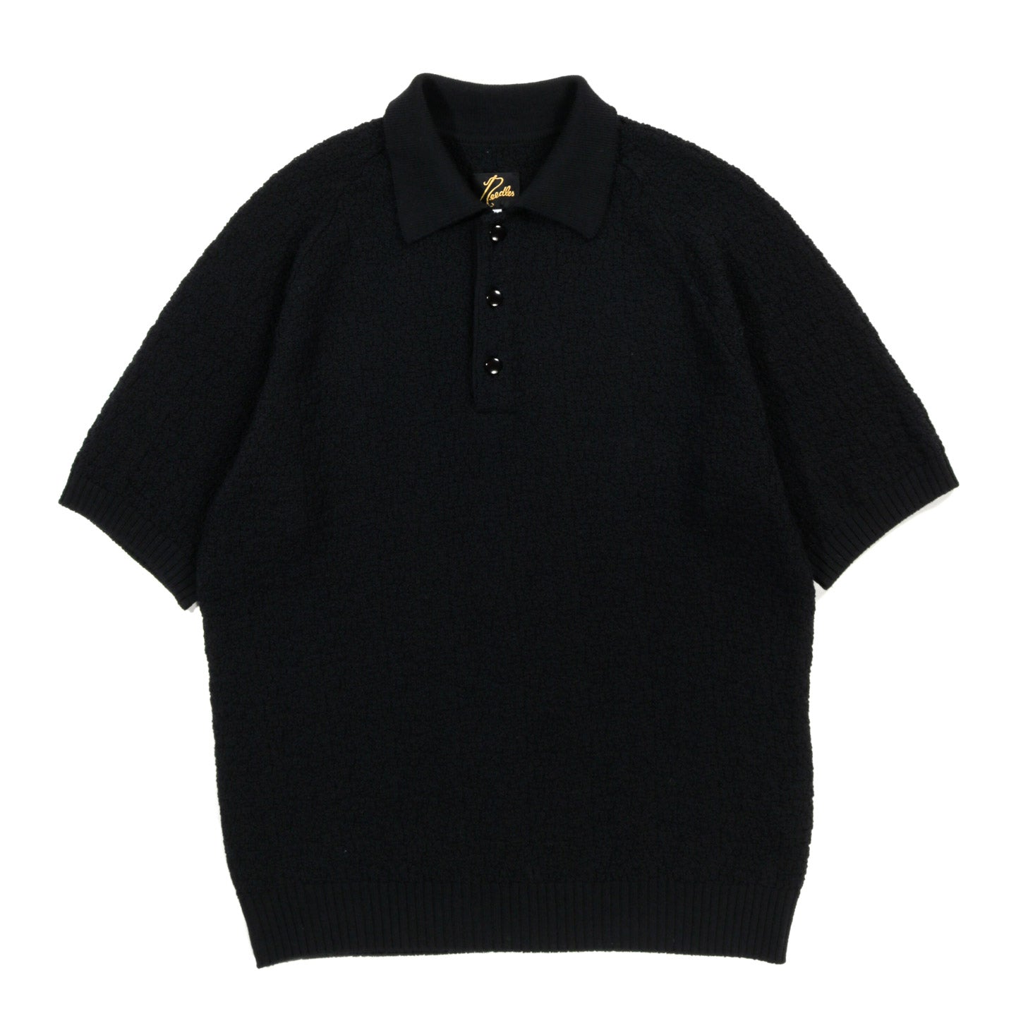 NEEDLES S/S POLO SWEATER MERINO WOOL KNIT BLACK