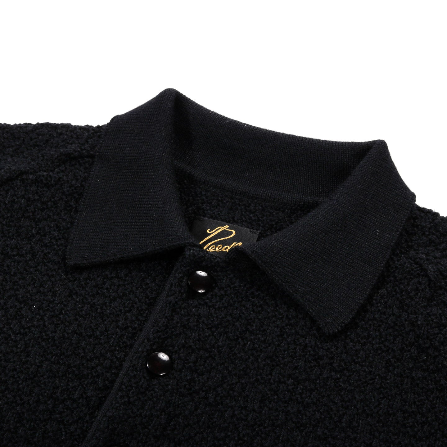 NEEDLES S/S POLO SWEATER MERINO WOOL KNIT BLACK