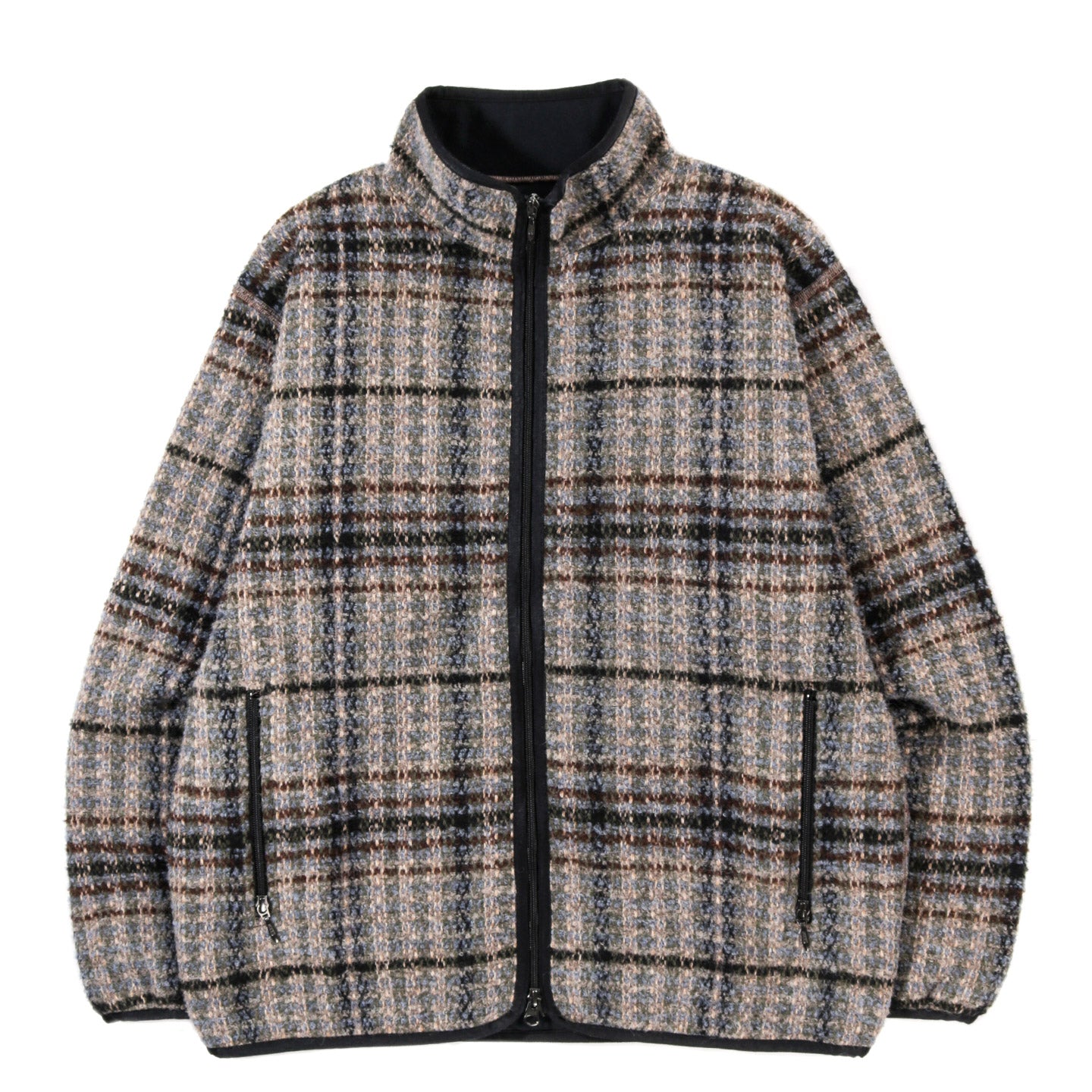 NEEDLES SPORTSWEAR WARM UP PIPING JACKET PLAID TWEED SAX / BROWN / GREY