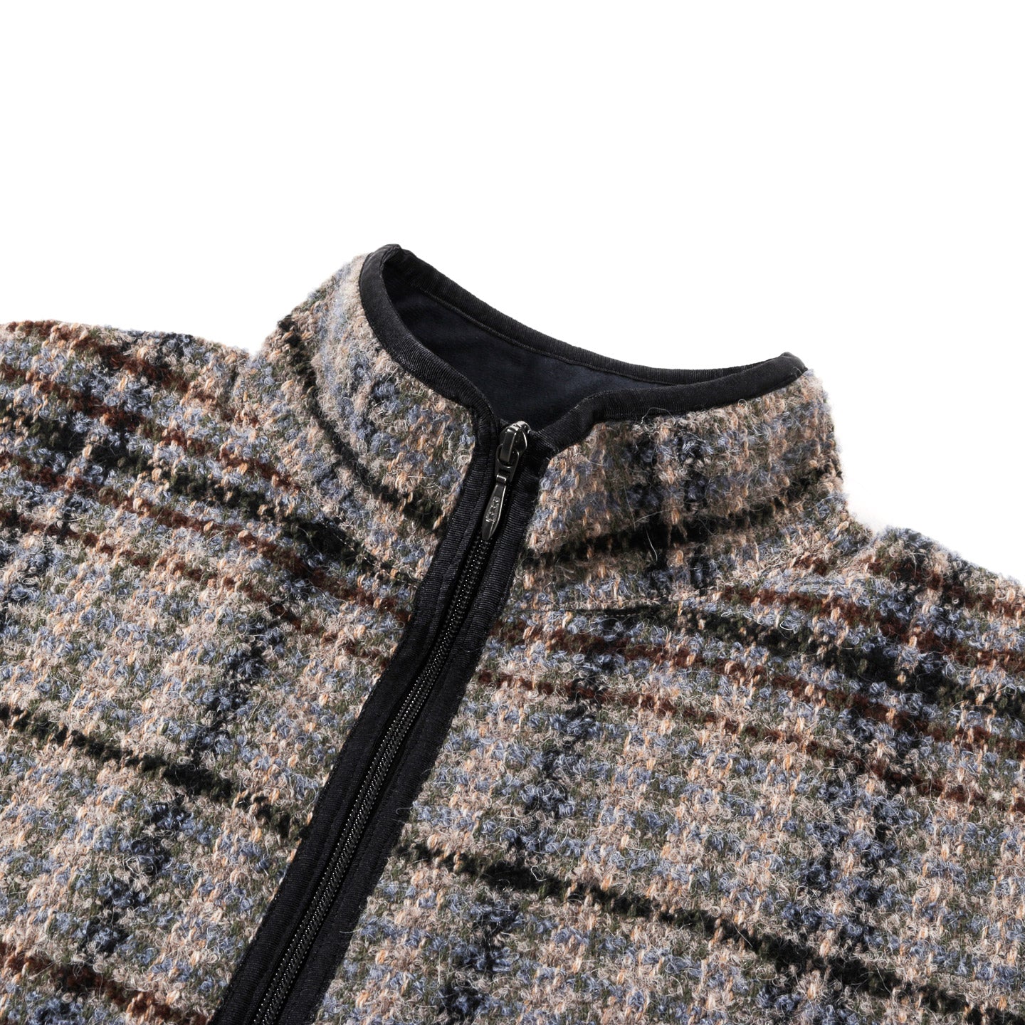 NEEDLES SPORTSWEAR WARM UP PIPING JACKET PLAID TWEED SAX / BROWN / GREY