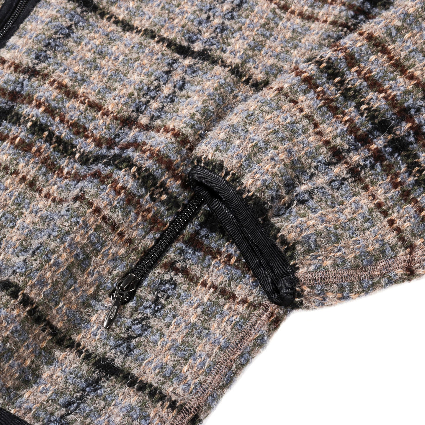 NEEDLES SPORTSWEAR WARM UP PIPING JACKET PLAID TWEED SAX / BROWN / GREY