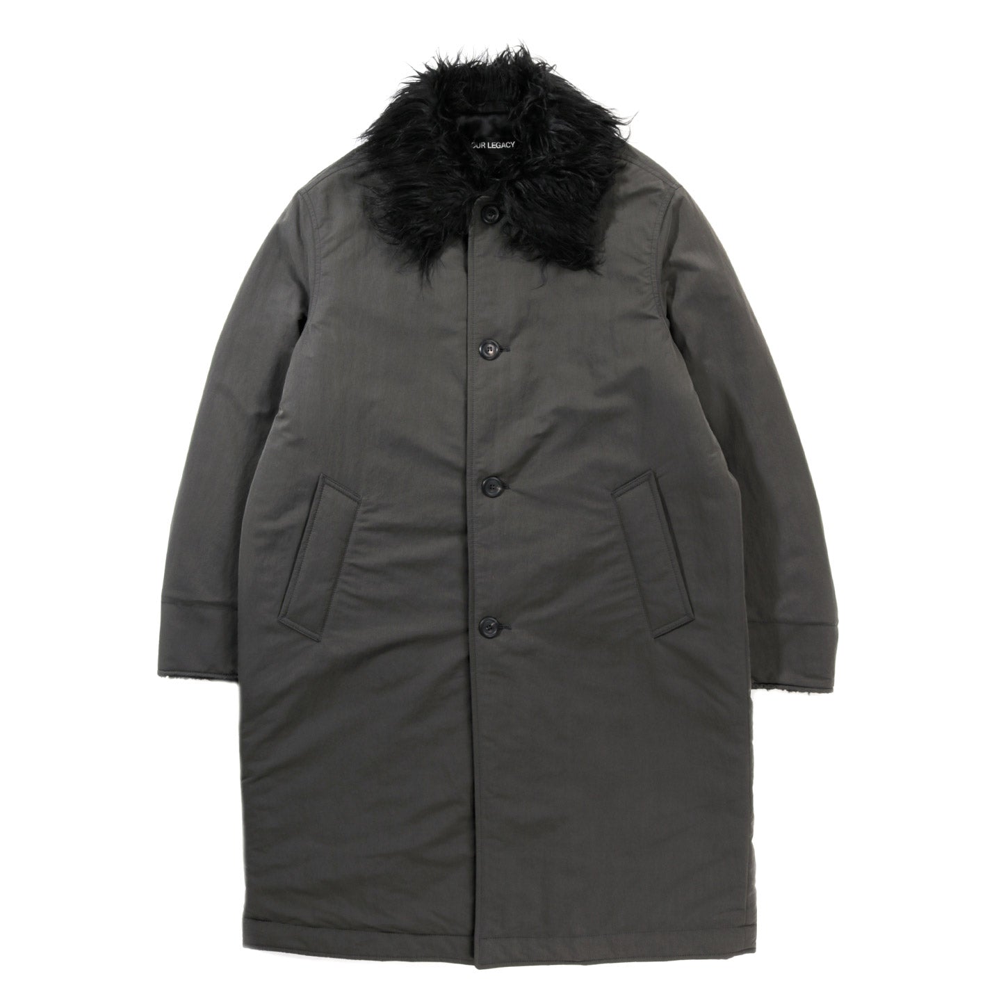 OUR LEGACY POLAR COAT VAPOR CHARCOAL PEACHED NYLON