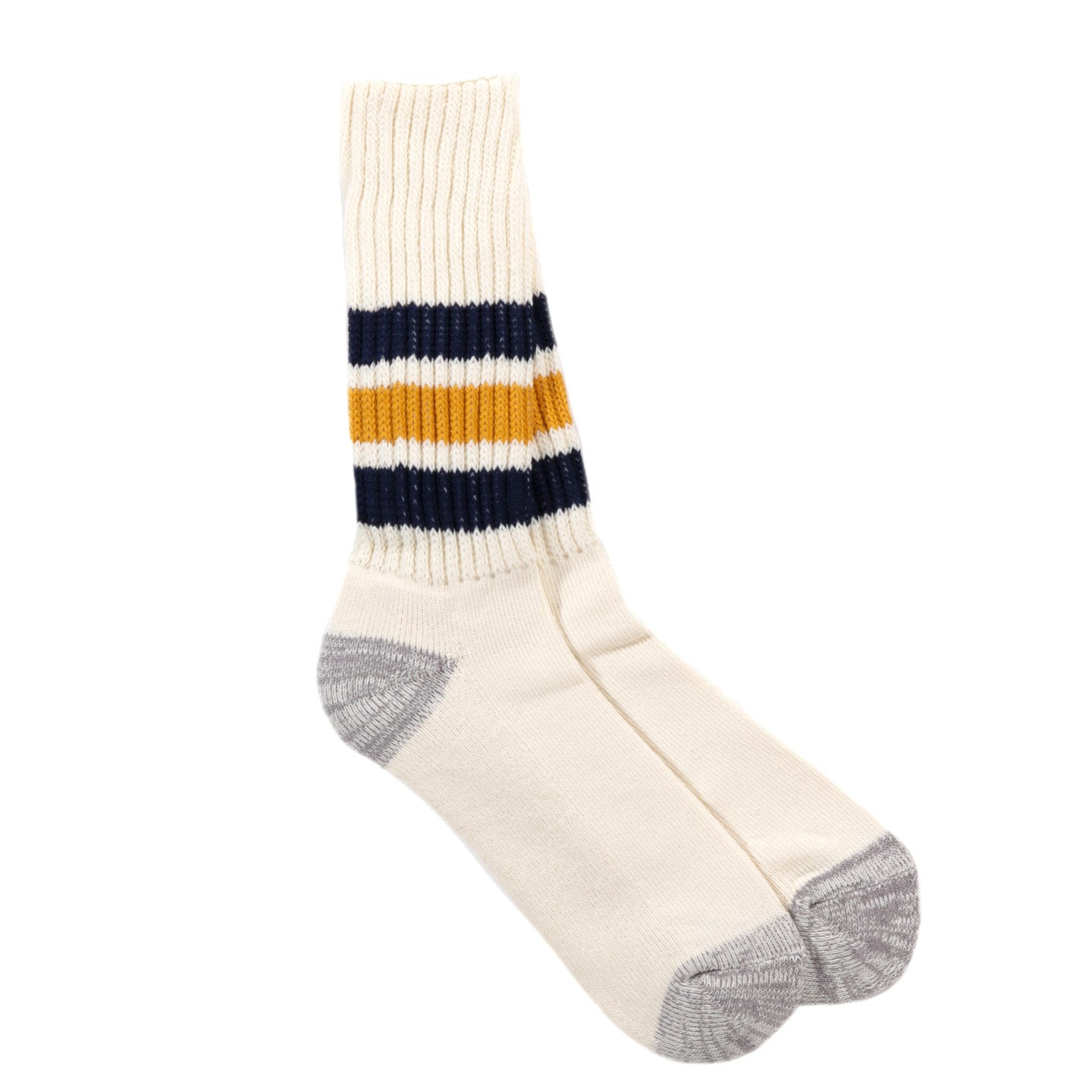 ROTOTO COARSE RIBBED OLD SCHOOL CREW SOCKS NAVY / YELLOW