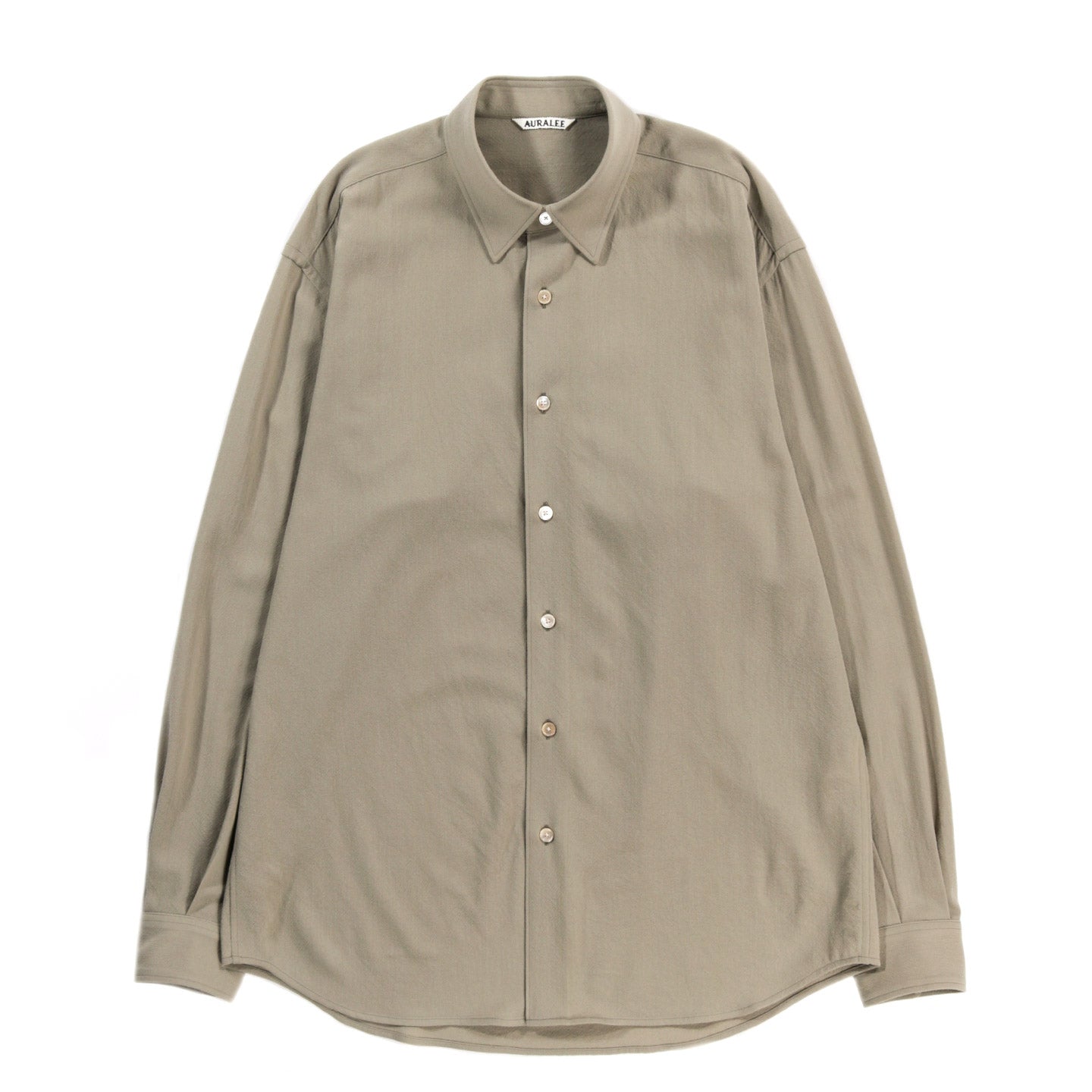 AURALEE HARD TWIST WOOL VIYELLA SHIRT LIGHT KHAKI